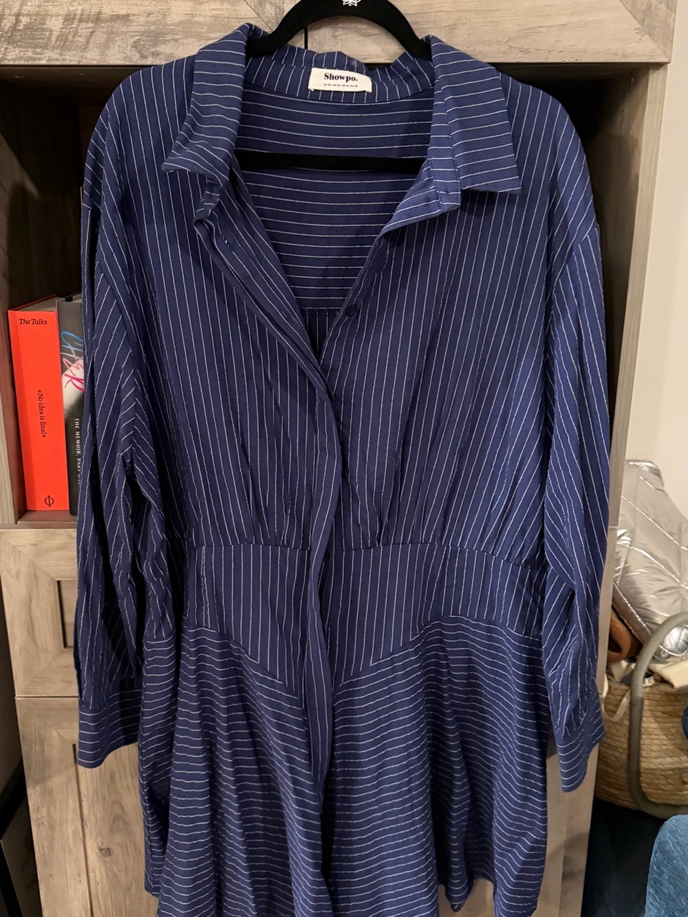 Showpo Navy Blue Pinstripe Shirt Dress